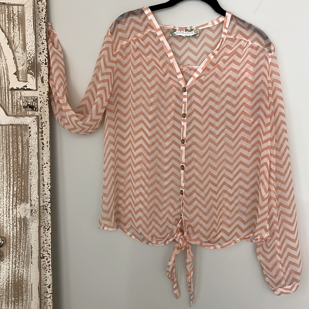 CHEVRON PRINT LONG SLEEVE BLOUSE